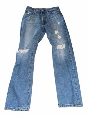 501 Levi's Blue Distressed Straight-Leg Jeans